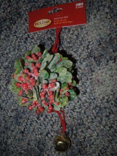Red Berry Plastic Mistletoe Ball with Bell Hanging Below.   Christmas Ball Ornaments