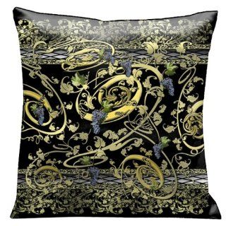 Lama Kasso Como Gardens Grape Vine Swirls of Gold and Green on a Black Micro Suede 18 Inch Square Pillow, Design on Both Sides   Throw Pillows