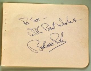 Barbara Rush Autograph   Signed in Ballpoint Pen   Inscribed   4x5 Autograph Page   FilmS It Came From Outer Space / Hombre / Kiss of Fire   Rare   Collectible Barbara Rush Entertainment Collectibles