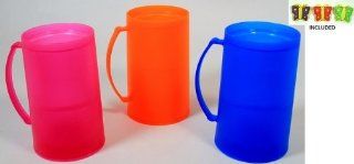 Freezer Beer/ Stein (Frozen) Mugs   Set of 3 (Orange, Pink, Blue) + 3 Butterfly Erasers Included Christmas Beer Steins Kitchen & Dining