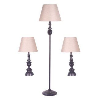 Adesso 1589 22 Vintage Lamp Set Containing Matching Floor Lamp and Two Table Lamps, Dark Bronze Finish   Household Lamp Sets  