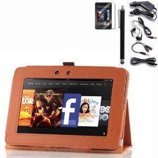 Snap on Cover Fits  Kindle Kindle Fire HD 7" 1st Generation 2012 Orange PU leather Folio Case Car Charger+USB Cable+Stylus/Pen  ( does not fit Kindle Fire or Kindle Fire HD 7" 2013 2nd Generation or Kindle Fire HD 8.9") (Please carefully see