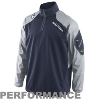Nike Seattle Seahawks Fly Rush Half Zip Performance Jacket   Navy Blue/Silver