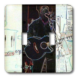 3dRose lsp_44123_2 A Man with a Guitar Playing Music in a Pub in Ireland Done in a Solar and Crayon Finish Double Toggle Switch   Switch Plates  