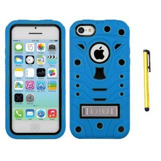 Hybrid Snap on Cover Fits Apple iPhone 5C Lite Natural Black/Dark Blue TUFF eNUFF Hybrid with Metal Stand + A Gold Color Stylus/Pen AT&T, Verizon, T Mobile, Boost Moblie, Sprint (does NOT fit Apple iPhone or iPhone 3G/3GS or iPhone 4/4S or iPhone 5/5S)