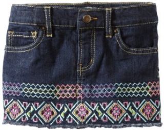 Lucky Brand Girls 2 6X Embroidered Denim Skirt, Blue, 4 Miniskirts Clothing