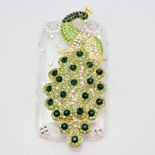PIAOPIAO bling 3D clear case dark green peacock diamond rhinestone crystal hard cover for blackberry curve 9320 9220 BB Cell Phones & Accessories