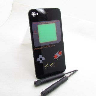 [Aftermarket Product] Verizon Black Game Boy Pattern Glass Battery door,Back Cover Housing For Verizon,Replacement Glass Battery Cover,complete Back Glass w/ Free Tool and Camera Ring and Interior Frame Without Flash diffuser Only for Verizon iPhone 4(free