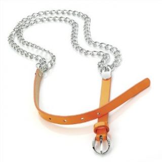 New Ladies Modern Two Row Neon Orange And Silver Colour Chain Belt