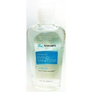 1 , Eight oz., Bottle, of, Swan, Original, waterless hand sanitizer, Kills 99.99 percent of germs, 8 fluid ounce bottle 