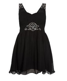 Inspire Black Embellished Ruched Bustier Prom Dress