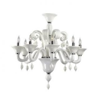 Cyan Lighting 6496 8 14 Treviso   Eight Light Chandelier, Chrome Finish with White Murano Glass with White Murano Crystal    