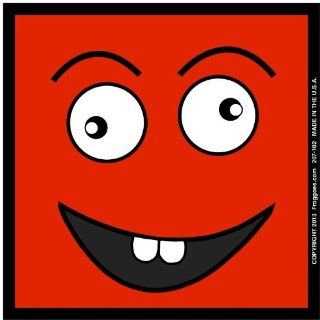SQUARE CRAZY HAPPY FACE   RED   STICK ON CAR DECAL SIZE 3 1/2" x 3 1/2"   VINYL DECAL WINDOW STICKER   NOTEBOOK, LAPTOP, WALL, WINDOWS, ETC. COOL BUMPERSTICKER   Automotive Decals
