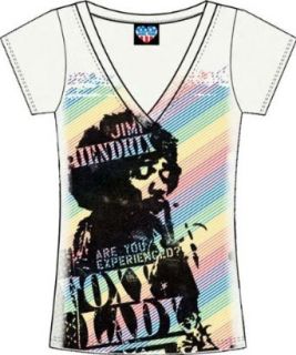 Junk Food Jimi Hendrix Foxy Lady White V Neck Juniors/Ladies T Shirt Tee Clothing
