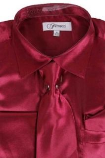 Classy Men's Satin Shiny Burgundy Shirt Set (XXL(18 Neck)(36/37 Sleeves)) at  Mens Clothing store