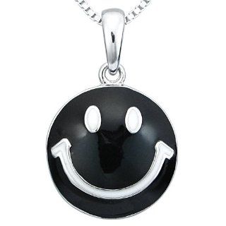 Smiley� Sterling Silver Original Black Enamel Pendant Necklace, 18" Jewelry