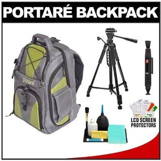 Portare' Multi Use Laptop/iPad/Digital SLR Camera Backpack Case (Gray/Green) with 58" Photo/Video Tripod + Cleaning Kit for Sony Alpha DSLR SLT A35, A37, A55, A57, A65, A77, A99 Computers & Accessories