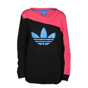 adidas Originals Boyfriend Crew Sweatshirt   Womens   Casual   Clothing   Black/Blaze Pink/Bluebird