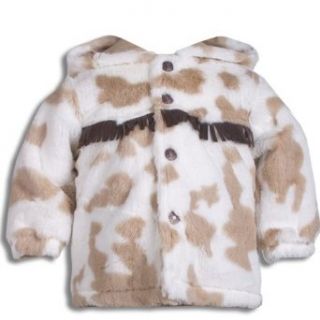 Le Top Giddy Up Cream Spotted Plush Hooded Jacket with Fringe, Cream, 12 Months Clothing
