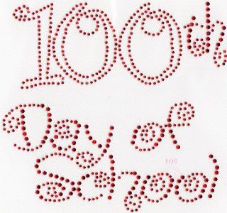 100th day of school (large) Iron On Hot Fix Rhinestone Transfer   Red