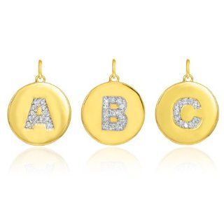 14k Yellow Gold Diamond Charm Disc Initial Letter Q Pendant Jewelry