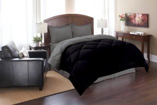 Goose Down Alternative Reversible Comforter Set  Available In A Few Sizes And Colors, King, Black/Gray  