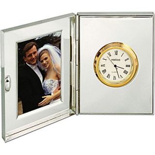 Natico Polished Silver Metal Desk Clock With Frame