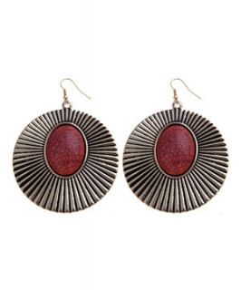 Coral Crackle Stone Disc Drop Earrings