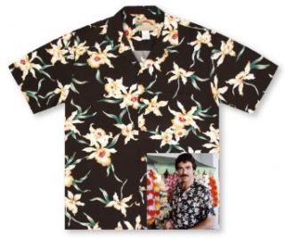 Paradise Found Star Orchid Black Tom Selleck Magnum PI #2 Hawaiian Shirt at  Mens Clothing store