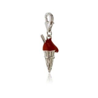 Delicious Looking Charm (925) Sterling Silver Red Enamel Ice Cream Cone Perfect Gift Giving for Teenagers Individual Charms Jewelry