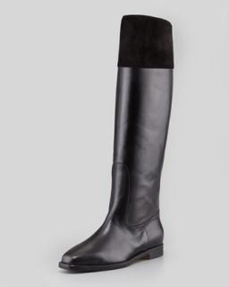 Bembo Leather & Suede Knee Boot, Black   Manolo Blahnik   Black (38.0B/8.0B)