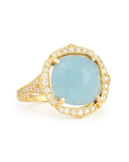 Cushion Rose Cut Aquamarine & Pave Diamond Ring   Penny Preville   Aqua blue (6)