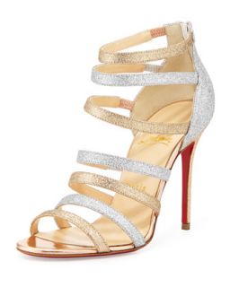 Mariniere Red Sole Glitter Cage Bootie   Christian Louboutin   Poudre/Silver