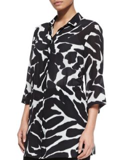 Silk Animal Print 3/4 Sleeve Tunic, Womens   Marina Rinaldi   Black (16W)