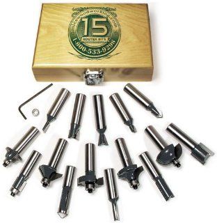 MLCS 6077 Woodworking 1/4 Inch shank Carbide tipped Router Bit Set, 15 Piece   Joinery Router Bits  