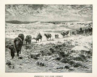 1900 Wood Engraving Gobi Desert Caravan Camel Journey Pack Transport Route Trade   Original Wood Engraving   Prints