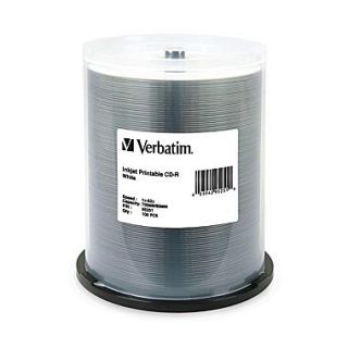 Verbatim 700MB White Inkjet Printable CD R, Spindle, 100/Pack