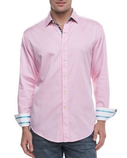 Mens Excalibur Striped Sport Shirt, Pink   Robert Graham   Pink (LARGE)