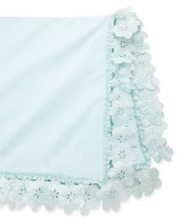 Floral Trimmed Jersey Baby Blanket, Aqua   Cach Cach   Aqua
