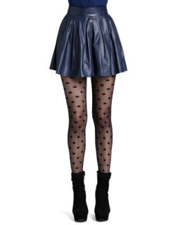 Womens Short Pleated Leather Skirt   Alice + Olivia   Navy (8)