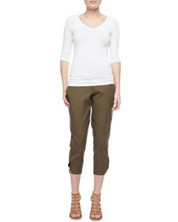 Womens Lightweight Cotton Twill Cropped Pants   Halston Heritage   Fatigue (4)