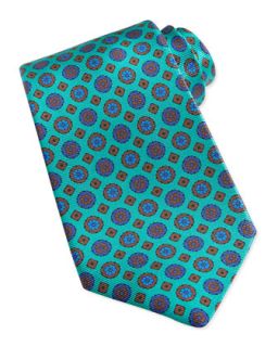 Mens Circle & Square Medallion Pattern Tie, Green   Kiton   Green