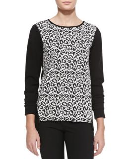 Womens Long Sleeve Leopard Print Sweater   Tibi   Black/White multi (12)