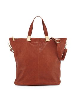 Corner Weathered Faux Leather Tote Bag, Cognac   Violet Ray