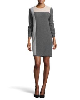 Womens Geo Intarsia Cashmere Sweater Dress, Thunder Combo   Vince   Thunder