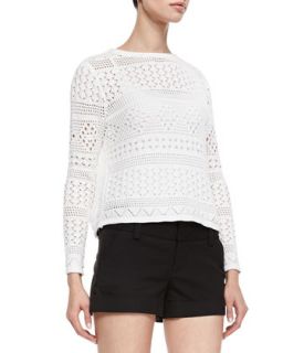Womens Dorie Cropped See Through Knit Sweater   Alice + Olivia   Optic white