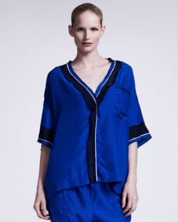 Womens Silk Satin Pajama Top   Lanvin   Blue electric (38/6)