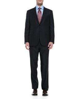 Mens Wool Plaid Two Piece Suit, Black   Brioni   Black (48R)