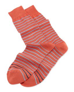 Mens 2 Stripe Knit Socks, Orange   Paul Smith   Orange
