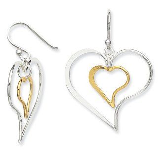 Sterling Silver Gold plated Double Twisted Heart Dangle Earrings   JewelryWeb Jewelry